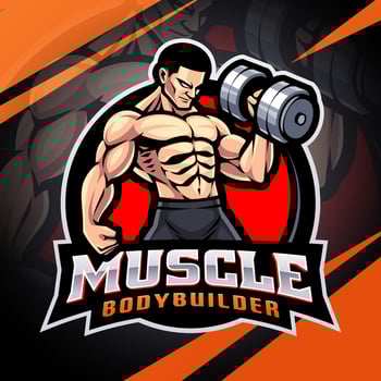 Muscle body builder esport mascot logo design vector