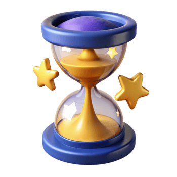 wonderful artistic 3D Hourglass Illustration, Time Management, Golden Sand, Stars high resolution png