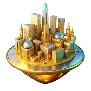 beautiful creative Golden Cityscape 3D Illustration detailed png
