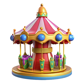 vibrant traditional Whimsical Carousel 3D Render detailed png