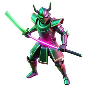 elegant minimalist Neon Samurai 3D Render exclusive png