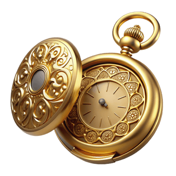dramatic traditional Ornate Gold Pocket Watch 3D Render detailed png