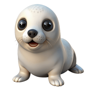 vibrant traditional Adorable 3D Seal Pup Illustration premium png
