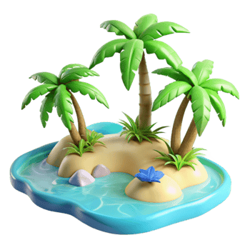 serene vintage Tropical Island 3D Render premium png