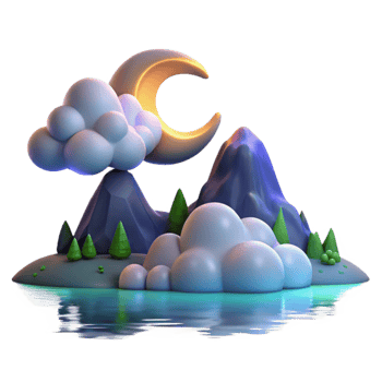 beautiful classic 3D Night Island Moon Cloudscape Illustration professional png