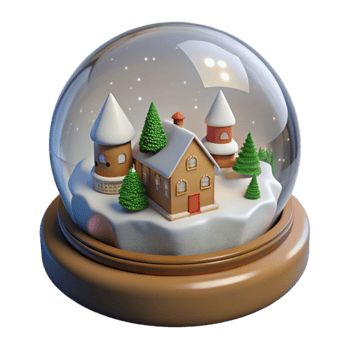 elegant minimalist Winter Village 3D Snow Globe Illustration genuine png