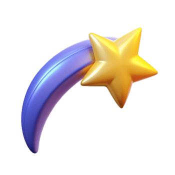 stunning minimalist 3D Render Golden Star on Purple Comet Trail detailed png