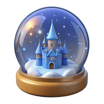 impressive rustic Enchanted Winter Castle Snow Globe 3D Render exclusive png