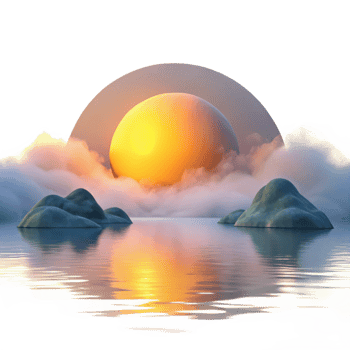 vibrant artistic Serene 3D Sunrise Landscape detailed png
