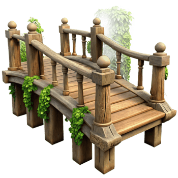 beautiful vintage Wooden Bridge 3D Render, Lush Vines premium png