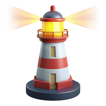 stunning abstract 3D Cartoon Lighthouse Illustration, Bright Beacon, Red and White Stripes exclusive png