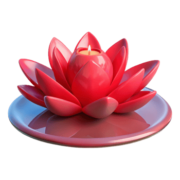 serene rustic 3D Render Red Lotus Candle detailed png