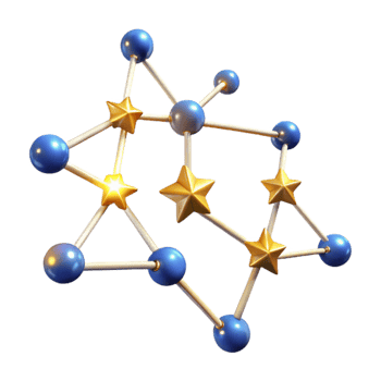 serene minimalist 3D Illustration Golden Stars Molecular Structure detailed png