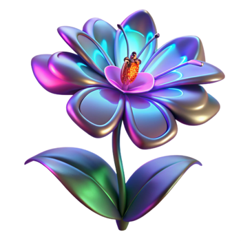 vibrant vintage Iridescent 3D Flower Bloom premium png