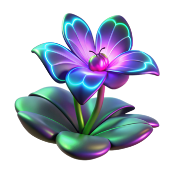 beautiful minimalist Neon Glowing Flower 3D Render high resolution png
