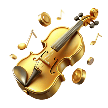 beautiful creative Golden Violin 3D Illustration Music Notes professional png