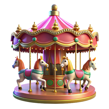 dramatic rustic Pink Carousel 3D Render 4K png