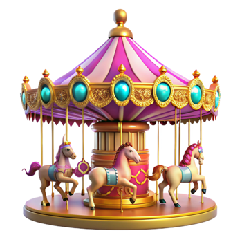 extraordinary traditional Whimsical Carousel 3D Render 4K png