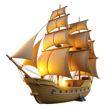 magnificent artistic Golden Age Sailboat 3D Render premium png