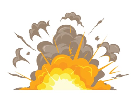 Explosions and flame blazing, burst or blast, smog, Wave with fire and clouds, effect of detonation vector