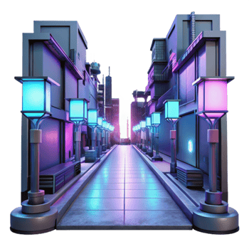 vibrant traditional Neon City Alley 3D Render premium png