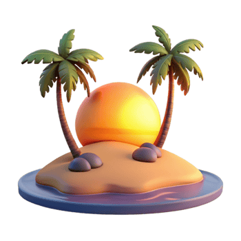 stunning vintage Tropical Island Sunset 3D Render original png