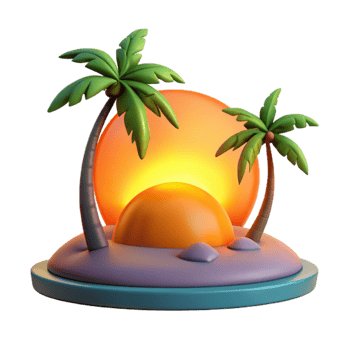 serene creative Tropical Island Sunset 3D Render authentic png