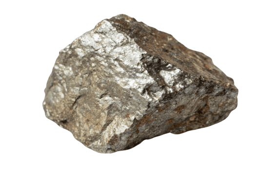 A metallic stone with silvery reflections and brownish tones, showcasing a natural and textured surface png