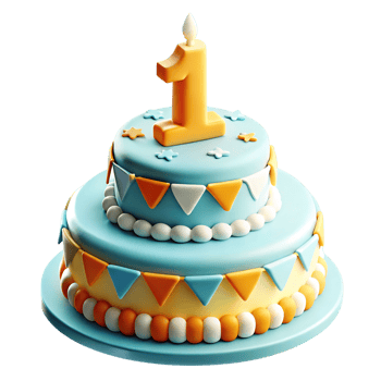 A birthday cake with a number one on it png
