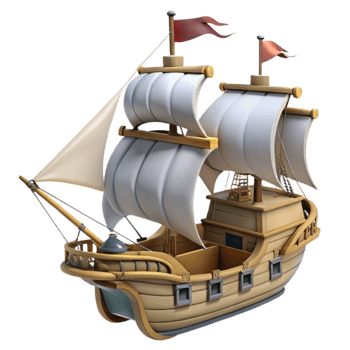 magnificent modern Cartoon Wooden Sailing Ship 3D Render 4K png