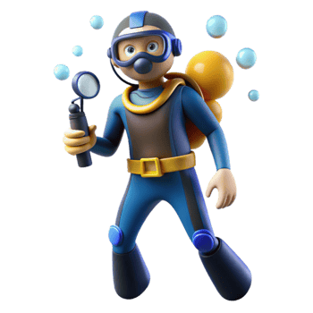 stunning contemporary 3D Cartoon Diver Illustration genuine png