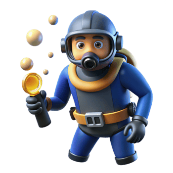 vibrant creative 3D Cartoon Diver with Bubbles Illustration high resolution png