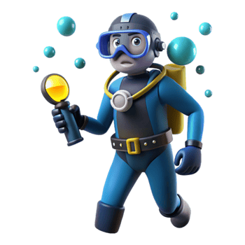 dramatic artistic 3D Illustration Diver with Magnifying Glass professional png
