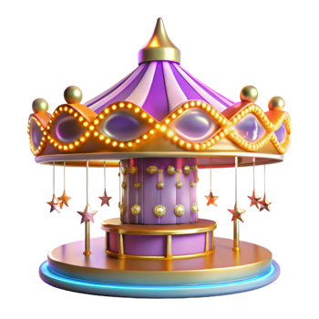 serene vintage Purple and Gold Carousel 3D Render high resolution png