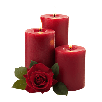 Red candles and rose isolated on transparent background. png