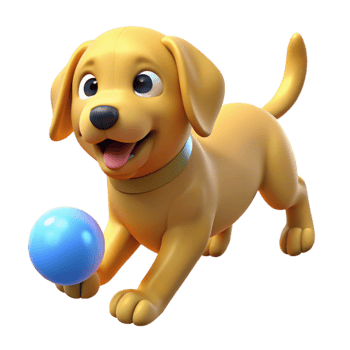 dramatic minimalist Playful 3D Puppy with Blue Ball Illustration original png
