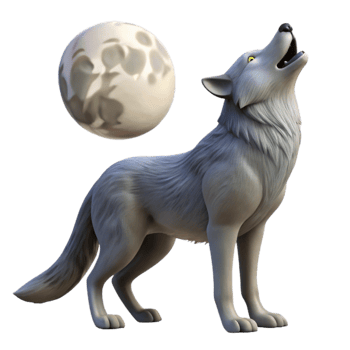 stunning artistic 3D Render Wolf Howling at Moon original png