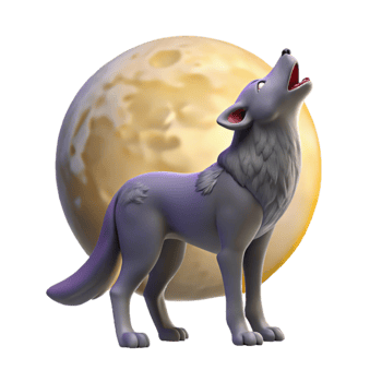 stunning modern 3D Cartoon Wolf Howling at the Moon authentic png