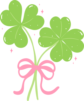 Coquette four Leaf Clover and Shamrock with pink ribbon bow png