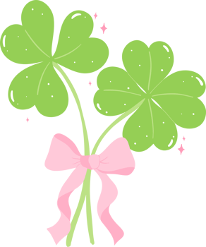 Coquette 4 Leaf Clover and Shamrock with pink ribbon bow png