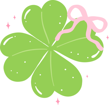 Retro Coquette 4 Leaf Clover with pink ribbon bow png