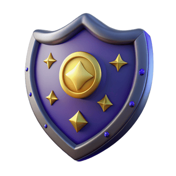 beautiful contemporary 3D Render Purple Shield with Gold Stars genuine png