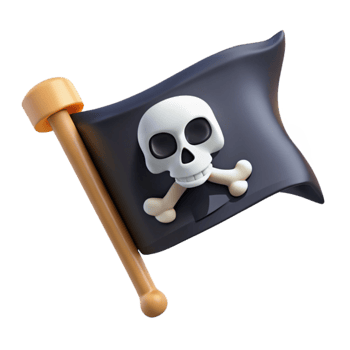 dramatic abstract Jolly Roger 3D Illustration Skull and Crossbones Flag original png