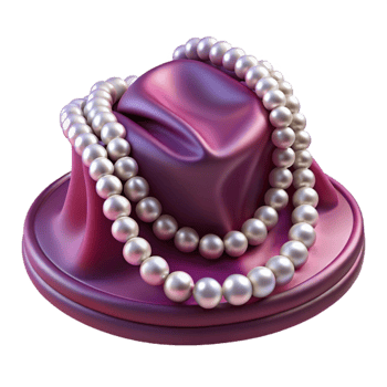 impressive creative Elegant Pearl Necklace on Purple Silk Hat 3D Render 4K png