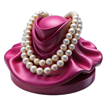 elegant artistic 3D Render of Pearl Necklace on Pink Silk high quality png
