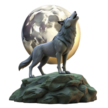 dramatic traditional 3D Render Wolf Howling at Moon authentic png