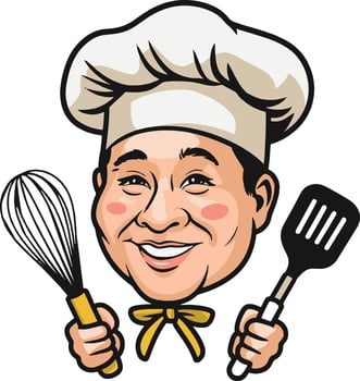 Cartoon Chef Holding Whisk and Spatula vector