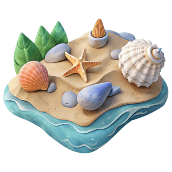 elegant traditional 3D Island Seashell Starfish Sand Beach Illustration genuine png