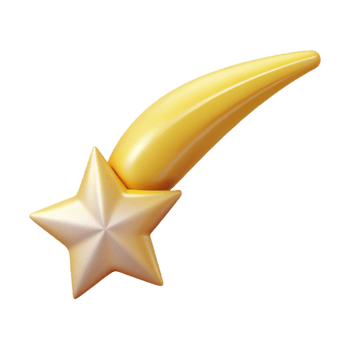 extraordinary abstract Golden Star and Comet 3D Render detailed png