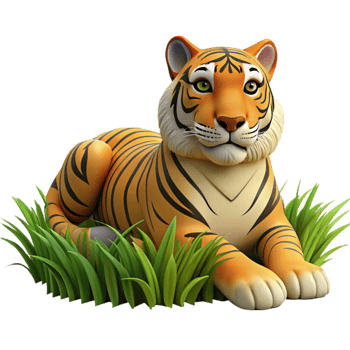 serene creative Cute 3D Tiger Illustration in Grass premium png